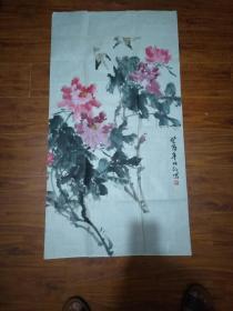 著名画家（疑是徐启培（伯约）） 国画花鸟一幅如图（100CM.53CM）