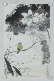 书画家 陈翰理 2001作 国画作品《荷花翠鸟》一件（纸本托片，画心约2.5平尺，钤印：陈翰理）HXTX319737