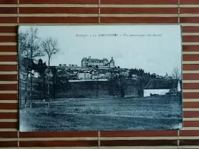 百年前欧洲乡村古代城堡建筑明信片，黑白摄影版，一百多年至今保存完好，非常难得。