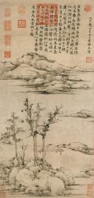 元 倪瓒 容膝斋图 35.5x74.7cm 纸本 1:1名画画芯复制