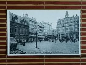 百年前欧洲城市广场建筑风景明信片，摄影版，一百多年至今保存完好，非常难得。