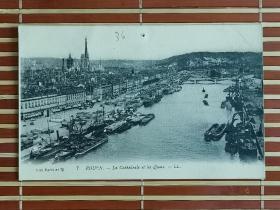 百年前欧洲城市建筑外滩艺术风景明信片，黑白摄影版，一百多年至今保存完好，非常难得
