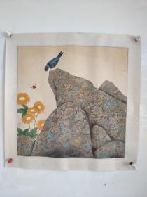 八十年代原装原裱，工笔画鸟作品，雪峰作