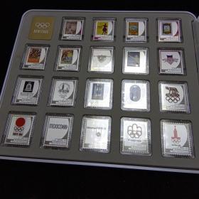 历届夏季奥运会会徽和吉祥物纪念银章（一盒38枚）附里约2016奥运会会徽和吉祥物纪念银章两枚