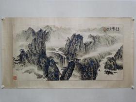 保真书画，吴景松精美山水画一幅，画心尺寸69×135.5cm，纸本镜心