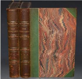 【特价】1854年- THACKERAY- THE NEWCOMES 萨克雷名著《纽卡姆一家》(《艺术家生涯》) 罕见初版 绿色3/4摩洛哥羊皮善本2册全  RICHARD DOYLE48桢蚀刻钢板画 大量文内木刻 品上佳