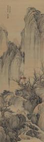 清 樊圻 秋山听瀑图山水画 50x159.3cm 绢本 1:1高清国画复制品