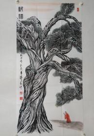 保真书画，秦德炎国画《祈福》一幅，尺寸137.5×68.5cm，齐派传人，湖北名家，湖北石首市美协主席。