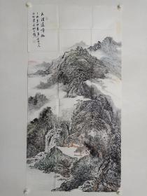 保真书画，山西名家，太原市美术家协会副主席秦永刚四尺整纸山水画《天清远峰幽》一幅