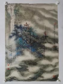 保真书画，中国文联艺术中心专职画家，北京名家戎泽仁山水画一幅，尺寸90×62cm