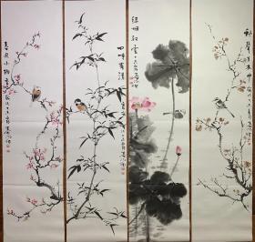 霍春阳(款)，花鸟四条屏