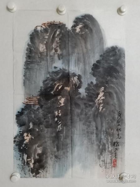 保真书画，黄埔将官，四川名家杨少全山水画《峨眉山风光》一幅，（杨少全因善画峨眉山水被世人雅称“杨峨眉”），尺寸68×45cm。