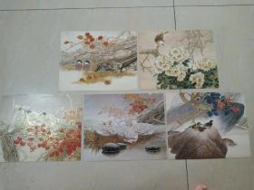 挂历内芯：田云鹏工笔花鸟烫金画五幅， 一幅三图，尺寸:33cmX26.86cm，最后一张的右上角有损，见图， 35元/幅，