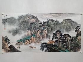 保真书画，刘学思四尺整纸山水画《松江云烟图》一幅，刘学思，中国书法家协会理事、中国美术家协会会员、清美珑琥艺术馆馆长。自幼随父刘炳森先生，画得到董寿平、白雪石、田世光等名师指教。