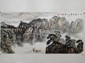 保真书画，刘学思四尺整纸山水画《清江鸣泉图》一幅，刘学思，中国书法家协会理事、中国美术家协会会员、清美珑琥艺术馆馆长。自幼随父刘炳森先生，画得到董寿平、白雪石、田世光等名师指教。