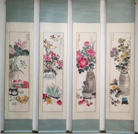 孔小瑜 花卉四条屏