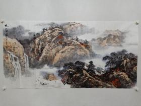 保真书画，刘学思四尺整纸山水画《枫江烟霭图》一幅，刘学思，中国书法家协会理事、中国美术家协会会员、清美珑琥艺术馆馆长。自幼随父刘炳森先生，画得到董寿平、白雪石、田世光等名师指教。