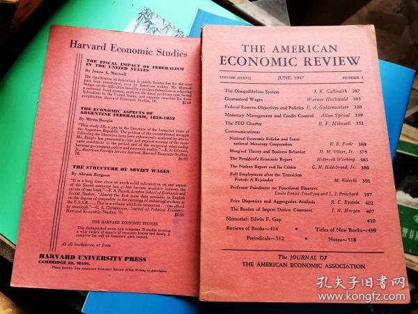 THE AMERICAN ECONOMIC REVIEW VOLUME XXXVII  JUNE,1947 NUMBER 3         [美国经济评论第三十七卷1947年6月3号