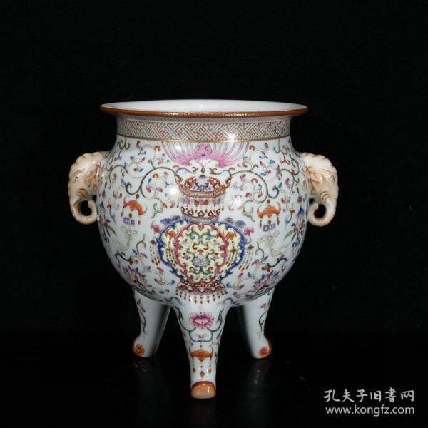 ★特价秒杀8800★精品瓷器■【★★清乾隆粉彩鎏金缠枝莲纹象耳三足香炉