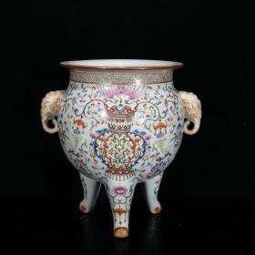 ★特价秒杀8800★精品瓷器■【★★清乾隆粉彩鎏金缠枝莲纹象耳三足香炉