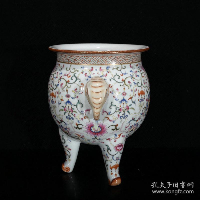 ★特价秒杀8800★精品瓷器■【★★清乾隆粉彩鎏金缠枝莲纹象耳三足香炉