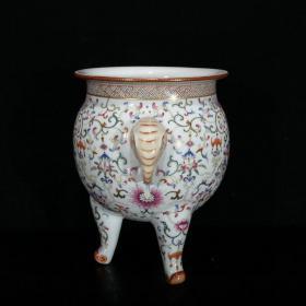 ★特价秒杀8800★精品瓷器■【★★清乾隆粉彩鎏金缠枝莲纹象耳三足香炉