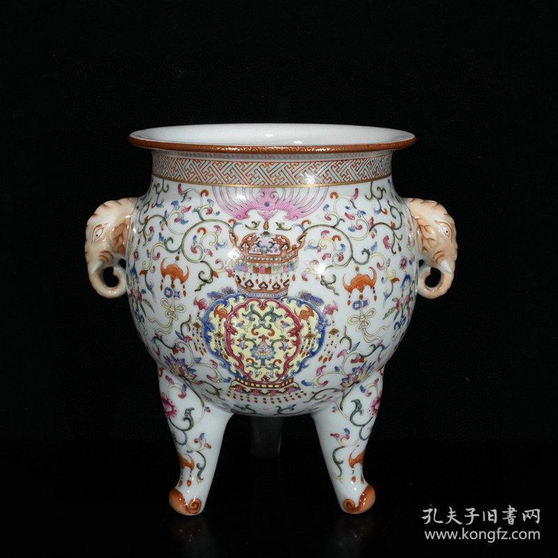 ★特价秒杀8800★精品瓷器■【★★清乾隆粉彩鎏金缠枝莲纹象耳三足香炉
