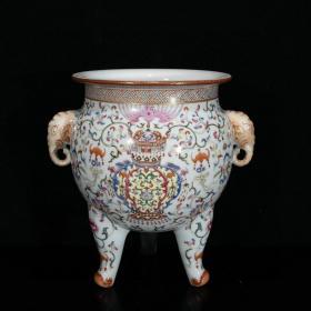 ★特价秒杀8800★精品瓷器■【★★清乾隆粉彩鎏金缠枝莲纹象耳三足香炉
