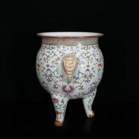 ★特价秒杀8800★精品瓷器■【★★清乾隆粉彩鎏金缠枝莲纹象耳三足香炉