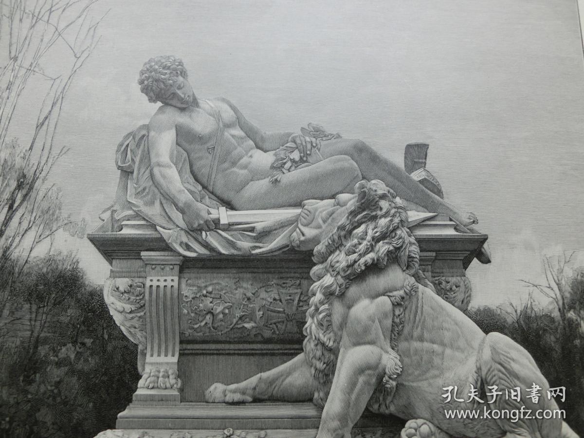 【百元包邮】《雕塑·杜塞尔多夫战争纪念馆》（Das Kriegerdenkmal in Düsseldorf） 1894年 木口木刻 木刻版画  纸张尺寸约41×28厘米 （编号M003864）