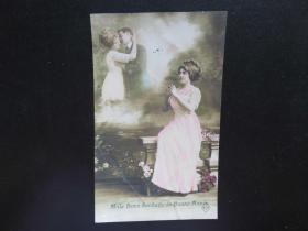 {会山书院}62#欧洲法国1910年（浪漫情侣）贴邮票实寄明信片、手账、收藏专用