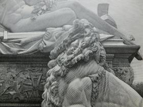 【百元包邮】《雕塑·杜塞尔多夫战争纪念馆》（Das Kriegerdenkmal in Düsseldorf） 1894年 木口木刻 木刻版画  纸张尺寸约41×28厘米 （编号M003864）