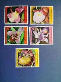 外国邮票   保加利亚邮票  1986年 兰花 5枚 （信销票)