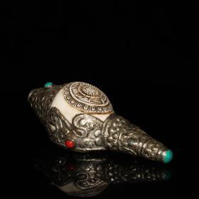 早期收藏 尼泊尔回流雕刻八宝海螺摆件 做工精细 古朴雅致 品相如图