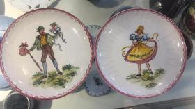 Ulmer Keramik 装饰盘 摆盘 挂盘 16cm 德国制 手绘 一对合售