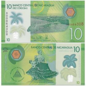 美洲 尼加拉瓜 塑料钞钱币 2014年 10科多巴塑料钞 单张