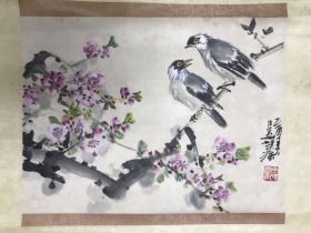 著名书画家、西安牡丹书画院院长 翟荣强 国画花鸟，纸本立轴，日本回流，画芯34×45cm