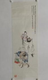 保真书画，朴宏熙工笔人物画精品《钟馗巡游图》一幅，尺寸97.5×33cm，溥心畬，宁砥中弟子，宋人风范，大家手笔，当宝之。