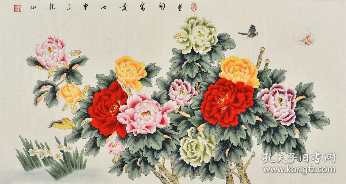 【原创孤品】【国家一级美术师】张老师 师从著名画家张世简，王道中等老师的亲授指导，并得恩师真传，刻苦学习，受益非浅《花开富贵》四尺整张 笔墨简练，墨色淡雅，清新脱俗  原创手绘 欢迎加价收藏！ZH0349.