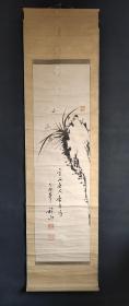 D1122：回流手绘兰石图立轴(日本回流.回流老画.老字画)