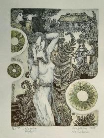 乌克兰 阿纳斯塔西娅·梅尔尼科娃（Anastasia Melynkova）版画藏书票原作2精品收藏尺寸（19.3*24cm）