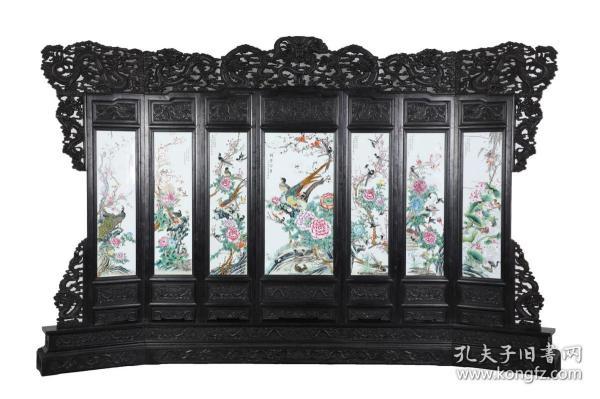 紫檀木 锦堂富贵图七扇屏风（一套）