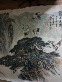 著名连环画家罗希贤画<松鹤泉鹿图>尺寸104X69Cm