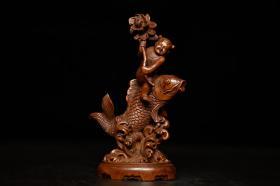 旧藏精品手工雕刻黄杨木鱼童子   雕工精湛 包浆浑厚 古朴雅致 品相如图