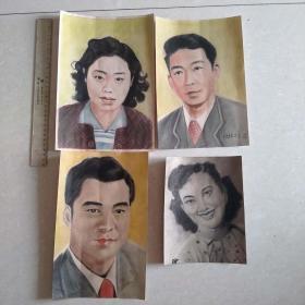 50年代炭笔加彩素描画，三张16开，一张8开