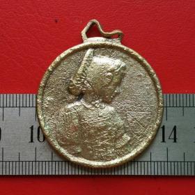 A121旧铜瑞士苏黎世民族服饰美少女图案铜牌铜章挂件吊坠珍藏收藏