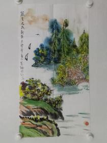 保真书画，不染堂主人寄枫《山水画》一幅，尺寸69.5+37cm，简介不清楚，不知道是哪个地域性名家作品，惠价80元包邮