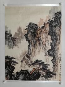 保真书画，何康理山水画精品一幅《幽谷钻歌》，尺寸90×68cm，国画大师刘海粟弟子，著名山水画，花鸟画画家。