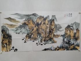 保真书画，张潘四尺整纸山水画《抚琴图》一幅，中国美协会员，崇州市美协副主席，成都画院专职画家，大学教师，实力派画家，获奖专业户。