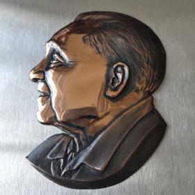 孔网孤品  著名画家李琦创作邓小平浮雕像铜纪念章 底板250x150毫米 邓像90ⅹ68毫米 精美铸造